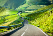 Azores landscape: Endless curvy winding road through the hills of Flores island, the Azores, Portugal.