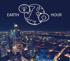 Wall Mural - Earth hour with aerial view of Manhattan, NY skyline