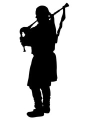 Wall Mural - Musician with bagpipes in vintage clothes on a white background