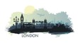 Stylized landscape of London with big Ben, tower bridge and other attractions
