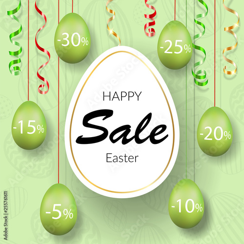 Easter Sale Banner Hanging 3d Easter Eggs Streamers Gold Ribbon