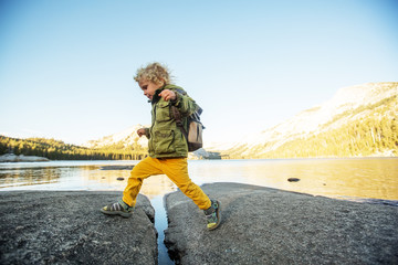 Poster - Hiker toddler boy visit Yosemite national park in California