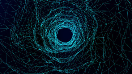 Wall Mural - wireframe tunnel, abstract digital cyber wireframe light tunnel background, future system programmin