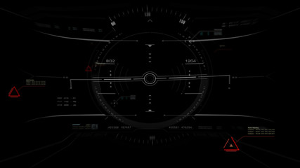 Aufkleber - Aerial view from the fighter plane's cockpit flying over the low cloud cover mountain scape with head up display acquire targets and enemies location hidden in the dense mountain forest