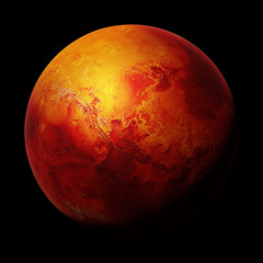 Wall Mural - the red planet mars, part of the solar system isolated on black background (3d space rendering)