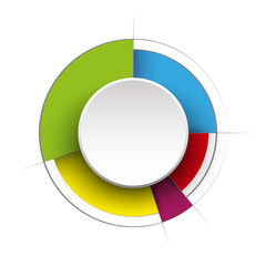 Wall Mural - Business colorful pie chart template with big circle in the center. Background for your documents, web sites, reports, presentations and infographics