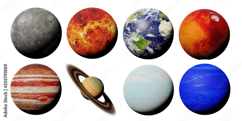 the planets of the solar system isolated on white background (3d space render, elements of this image are furnished by NASA) - obrazy, fototapety, plakaty 