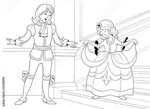 Cinderella. Coloring book. Coloring page. Illustration for children. Cute and...