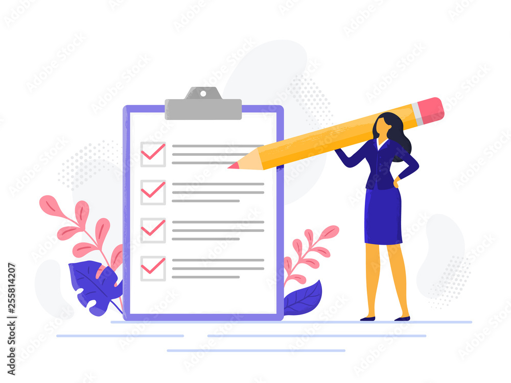 Businesswoman checklist. Successful woman checking task success ...