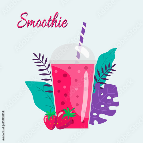 Cartoon Smoothies Strawberry Smoothie Organic Fruit Shake Smoothie Flat Design Vector Illustration Buy This Stock Vector And Explore Similar Vectors At Adobe Stock Adobe Stock