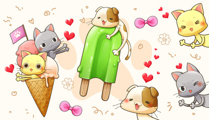 Wall Mural - Character cartoon design of cute cat in love – vector