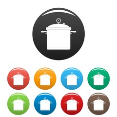 Sticker - Big cook saucepan icons set 9 color vector isolated on white for any design