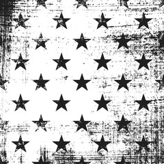 Canvas Print - Grunge pattern with stars. Square black and white backdrop.