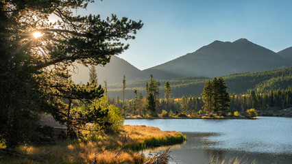 Wall Mural - Dawn on Sprague Lake at Rocky Mountain National Park in Autumn