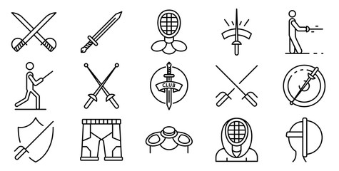 Wall Mural - Fencing icons set. Outline set of fencing vector icons for web design isolated on white background