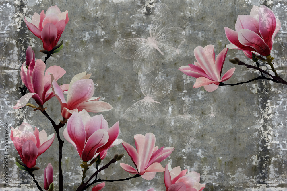 3d-tapeta-magnoliowy-kwiat-na-betonowej-scianie-textured-tlo-oryginalny-panel-zmieni-twoj-pokoj-w-najnowsze-swiatowe-trendy-we-wnetrzu
