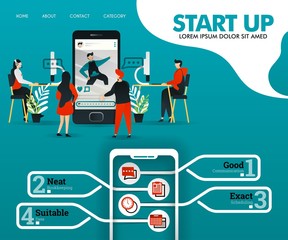 start up is developing the application. programmer are repairing system. can use for, landing page, 