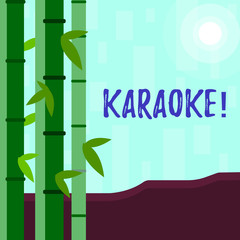 Wall Mural - Writing note showing Karaoke. Business concept for Entertainment singing along instrumental music played by a machine Colorful Set of Leafy Bamboo and Moon or Sun with Round Beam