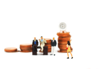 Wall Mural - Miniature people:  Businessmen standing with coins stack, Finance, investment and growth in business concept.