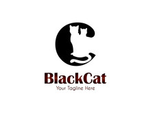 Letter C  With Negative Space Of Cat Black Color Logo Graphic Branding Element