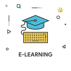 Wall Mural - E-Learning Colored Line Icon