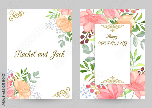 Wedding Invitation Templates Set With Watercolor Flowers Thank You Wedding Invitation Templates Set With Watercolor Flowers Thank You
