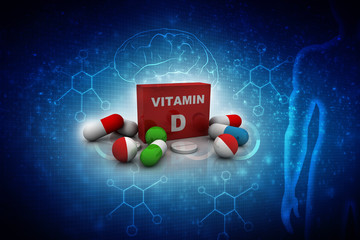 Wall Mural - 3d rendering vitamin D tablets