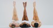 © Kitreel - Portrait of beautiful young women of different ethnicities with perfect firm and slim bodies with hairless soft and silky legs crossed isolated on a white background.