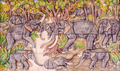  bas relief of nine elephant