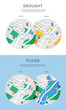 Drought and Flood infographic maps. Modern flat design vector illustration.