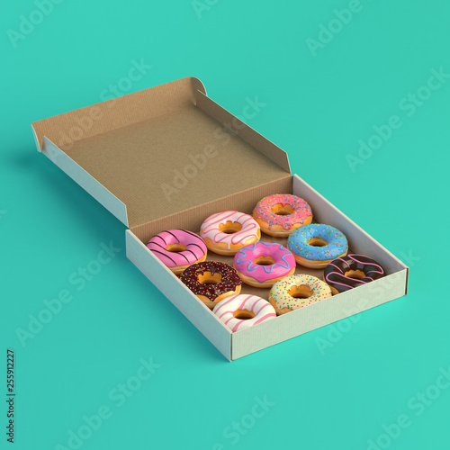Donut Box Isolated On Mint Background 3d Illustration Kaufen Sie