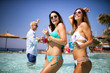 © NDABCREATIVITY - Group of friends having fun on summer vacation. Lifestyle, friendship, travel and holidays concept