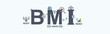 © Buffaloboy - BMI body mass index banner web icon for presentation, body weight, heart rate, measurement and height. Minimal vector infographic.