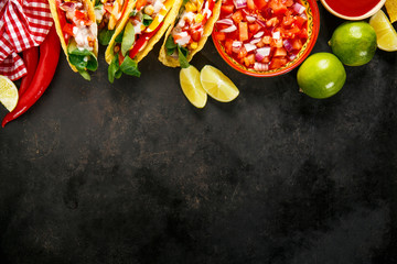 Wall Mural - Tasty appetizing tacos with vegetables