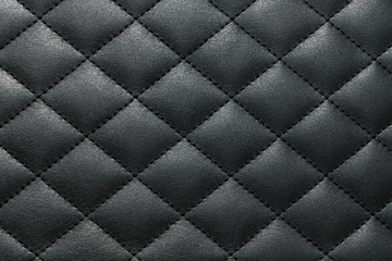 Fototapeta Dark grey genuine leather texture background stitched with a thread across cross. Close up view from above.