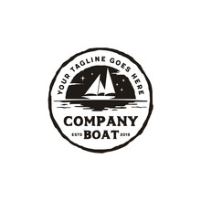 Sailing Boat Silhouette Rustic Emblem Logo Design