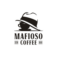 Coffee Cup Mafia Mafioso Hat Crime Logo Design