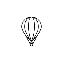 Flying Hot Air Balloon Line Icon. Flat Cartoon Design. Vector Illustration Isolated On White.