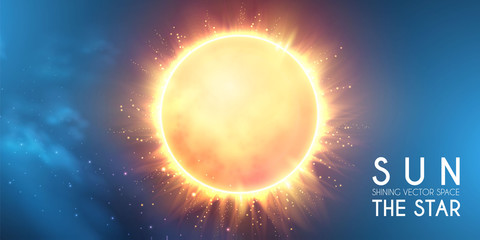 Wall Mural - Sun in Universe. Shining Star Cosmos Design. Supernova. Science Background.