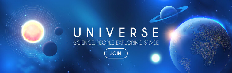 Wall Mural - planets in universe with star, nebula and galaxy lights. 3d realistic space. cosmos design.