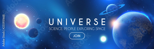 Planets in Universe with Star, Nebula and Galaxy Lights Poster Mural XXL