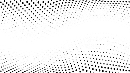 Halftone gradient pattern. Abstract halftone dots background. Monochrome dots pattern. Grunge texture. Pop Art, Comic small dots. Wave twisted dots. Banner with space. Template for cover, card, flyer