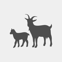 Goat Vector Silhouette. Farm Animal Silhouette. Goat And Goat Cub Vector Silhouettes