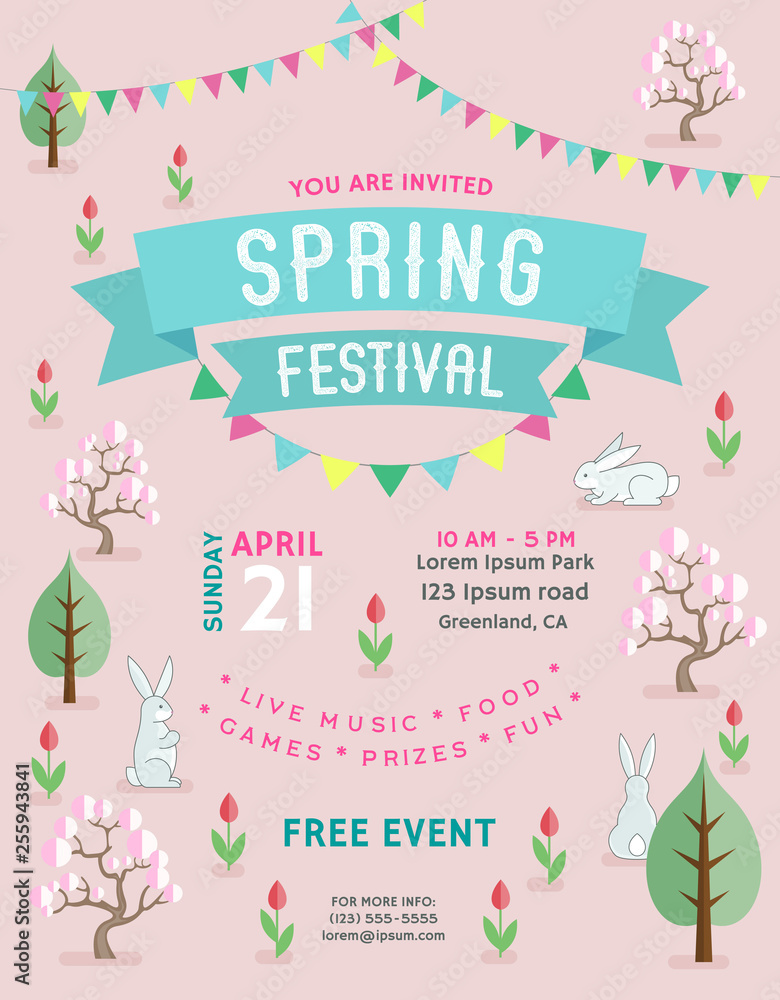Spring Event Images Spring festival announcing poster template with customized. text. Stock ...