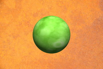 Wall Mural - green ball on rusty iron background