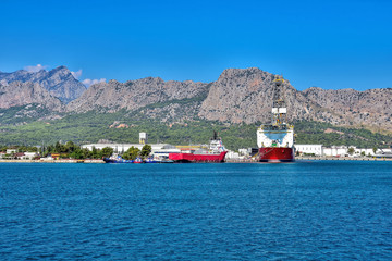 sea cargo port for loading container ships, on the Mediterranean coast