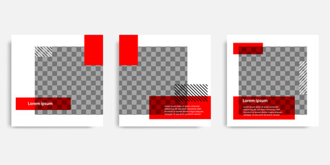 Wall Mural - Minimal design background vector illustration in black red white frame color. Editable square abstract vintage, geometric strip line shape banner template for social media post, stories, story, flyer.