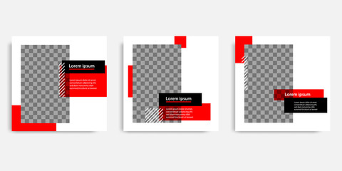 Wall Mural - Minimal design background vector illustration in black red white frame color. Editable square abstract vintage, geometric strip line shape banner template for social media post, stories, story, flyer.