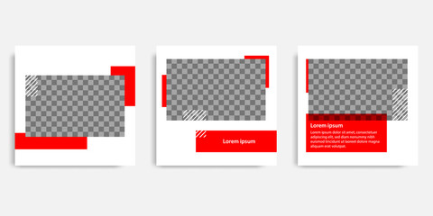 Wall Mural - Minimal design background vector illustration in black red white frame color. Editable square abstract vintage, geometric strip line shape banner template for social media post, stories, story, flyer.