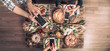 © puhimec - Group of friend take a picture with mobile phone before have lunch. top view.